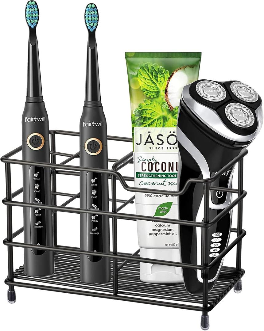 Urbanstrive 304 Stainless Steel Bathroom Toothbrush Holder Toothpaste Holder Stand Bathroom Accessories Organizer (Black, Large)