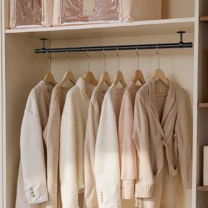 Closet Rod, Closet Rods for Hanging Clothes, 17 to 52 inch Adjustable Ceiling/Wall mounted Closet Hanging Rod, Heavy Duty Clothes Rod Clothing Bar, Closet Poles for Hanging Clothes for Wardrobe (Black)