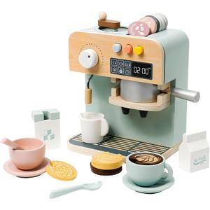 Kids Coffee Maker Playset, 23PCS Wooden Kitchen Toys, Play Kitchen Accessories for Toddler, Espresso Machine Playset, Gift for Boys and Girls 3 4 5 Years