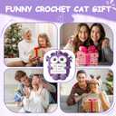 Funny Crochet Cat, Positive Emotional Support Cat Crochet Animals, Cheer Up Inspirational Birthday Gifts for Coworker Men Women Friends Employee, Office Accessories Desk Decor, Purple