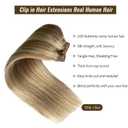 Golden Blonde Balayage Highlights Clip in Hair Extensions - Real Human Hair, 7pcs 70G, 22 Inch Double Wefts