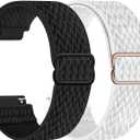 2 Pack Quick Release Watch Band - Choice of Width -20mm 22mm Watch Bands, Solo Loop Adjustable Elastic Nylon Watch Straps Replacement Wristband for Men Women (Reflective White + Deep Black)