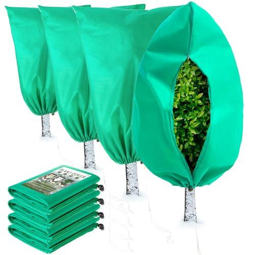 Homimp Plant Covers Freeze Protection, 4 Pack Frost Covers with Zipper Drawstring (23.6" x 31.5") Plant Protection Cover Bags for Outdoor Winter Frost Cold Weather Shrubs Trees Jacket Covers(Green)