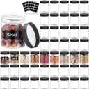 48PCS 8OZ Plastic Jars with Screw On Lids, Labels Refillable Empty Round Slime Containers for Storing Dry Food, Honey Jam, Cream, Butter, Lotion (48Black)