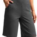 Women's 10" Bermuda Shorts Knee Length with Pockets High Waisted Athletic Long Shorts for Casual Walking Running Yoga (Heather Charcoal Grey) Small
