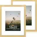 16x20 Poster Frame Set of 2, 16 x 20 Wood Picture Frames with Mat for 11x14, Wooden Photo Frame with Tempered Glass Cover for Wall Mounting Display, Gold, 16x20-2pack