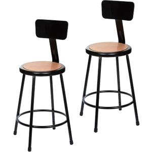 OEF Furnishings OEF6224B-10/2 Preassembled Commercial Steel Round Stool with Backrest and Masonite Wood Seat (24-inch Height, Black Frame, 2-Pack)