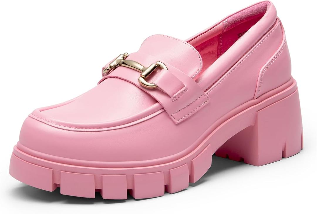 DREAM PAIRS Loafers for Women Platform Chunky Loafers Slip On Casual Shoes (6, Pink-pu)
