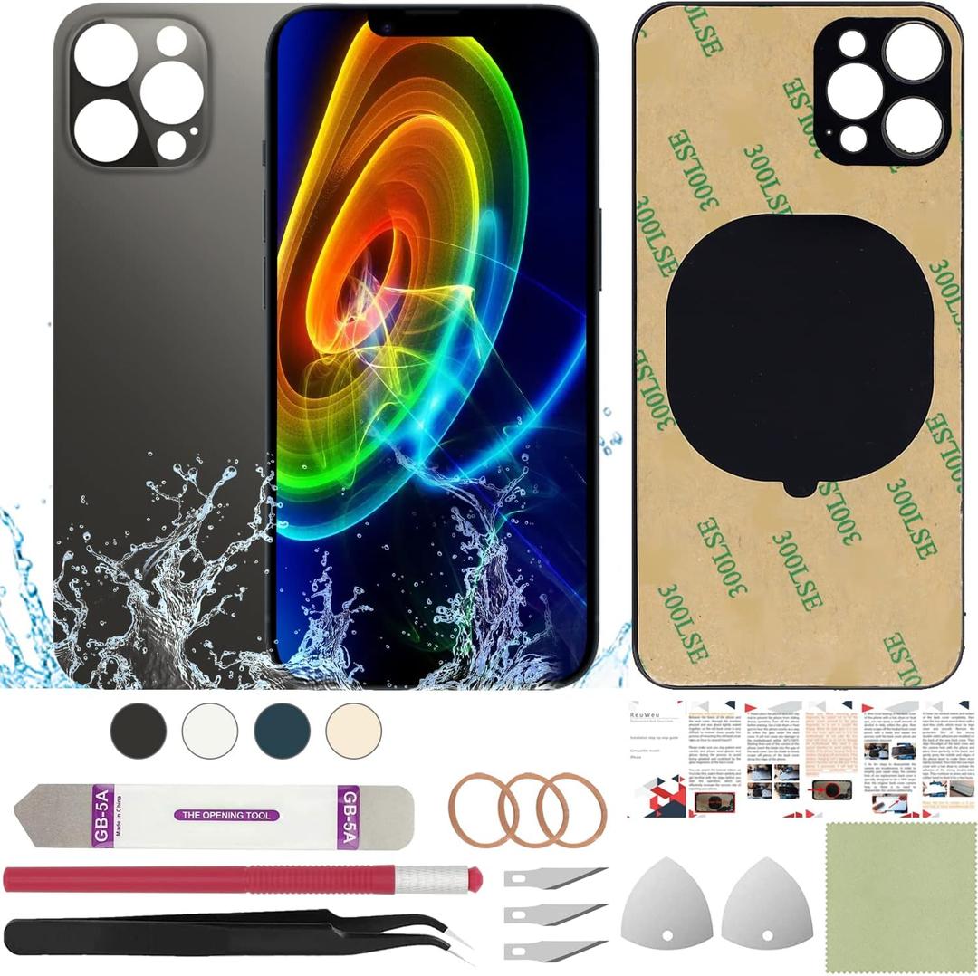 Back Screen Glass Cover Replacement Compatible with iPhone 12 Pro Max 6.7" + Professional Tools (Graphite)