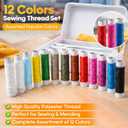 250 PCS Big Eye Steel Sewing Needles Kit, Stainless Steel for Hand Sewing with 12 Colors Thread, Sewing Edge Guide (3mm/4mm), Seam Ripper, Thimble, and Measuring Tape