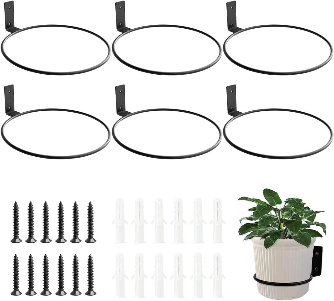 8 Inch Wall Mounted Plant Holder,Plant Wall Mount,Flower Pot Holder for Outside,Wall Planters for Indoor Plants (6 Pack) (Black) 8 Inch Wall Mounted Plant Holder,Plant Wall Mount,Flower Pot Holder for Outside,Wall Planters for Indoor Plants (6 Pack) (Black)