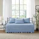 Comfort Spaces Daybed Cover- Luxe Double Sided -Quilting, All Season Cozy Bedding with Bedskirt, Matching Shams, 75'x39' Blue 5 Piece