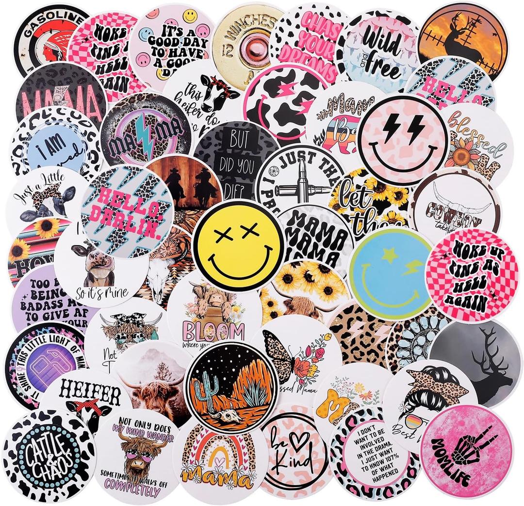 MUBYOK 3inch 100pcs Car Freshies Cardstock Cutouts Round for Circles Silicone Molds & Aroma Beads Accessories Supplies, Mama, Western, Quote, Cow, Smile