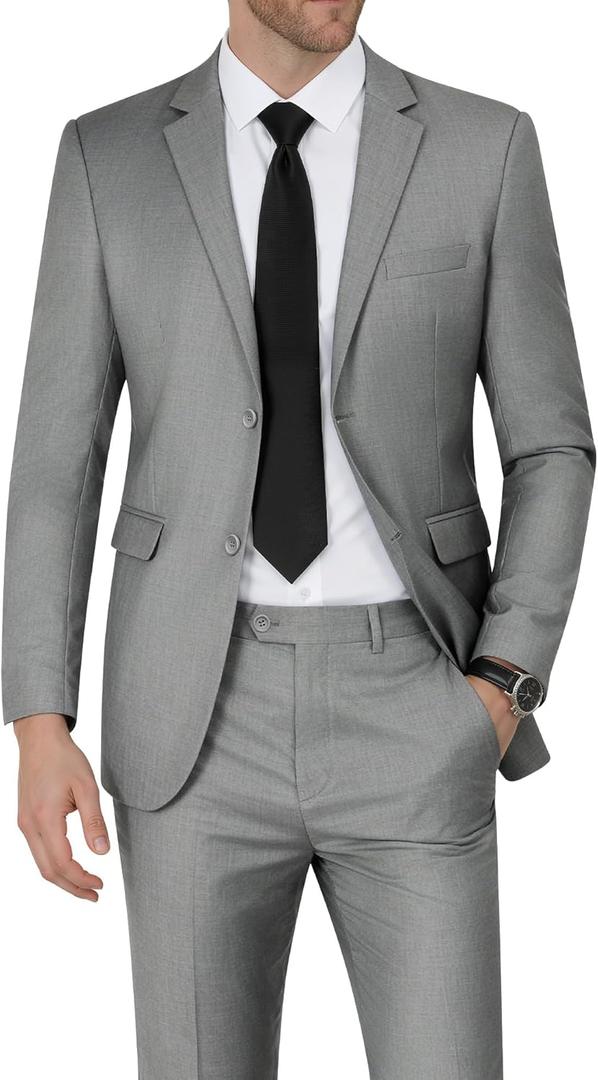 WEEN CHARM Men's Suits Slim Fit 2 Piece Two Button Blazer Wedding Prom Tuxedo Single Breasted Jacket Pants Set (XX-Large, Light Grey)