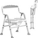 Foldable Shower Chair for Inside Showe Non-Slip Portable Shower Seat for Elderly and Disabledwith U-Shape Cutout 5-Level Height Adjustment for Seniors, Handicap, Pregnant, Gray