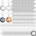 100 Pack Button Maker Keychain Supplies, 58 mm / 2.25 Inch Metal Keychain Making Kit for Button Maker Machine, Blank Badge Set with Metal Shell Back Cover, Plastic Film, Chain, Ring for DIY