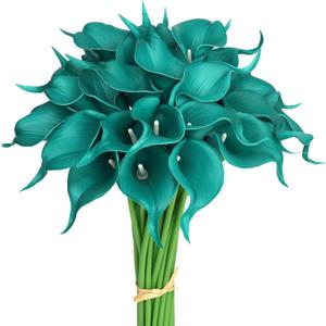 30Pack Real Touch PU Latex Artificial Calla Lily Flowers for Wedding Party and Home Decor-Teal Blue