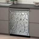 Stainless Steel Bird and Flower Pattern Kitchen Dishwasher Decor Magnet Cover, Vintage Style Vinyl Fridge Magnetic Sticker Full for Kitchen, Easy Clean Dish Washer Door Decals 23 W x 26 H