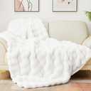Latepis White Throw Blanket for Couch, Soft Faux Fur Bubble Blankets for Sofa Bedroom Living Room, Cozy Warm Fluffy Blanket for Winter, Great Birthday Gift Selection, 50x60 Inch, 860GSM