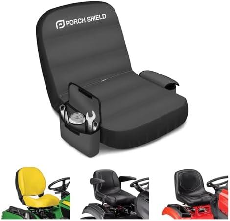 Porch Shield Tractor Seat Cover – Waterproof Riding Lawn Mower Seat Cover with Buffer Base Lawnmower Seat Replacement Up to 15”（ Black and Gray）