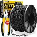 [Upgraded] 50FT Black Electroplated Steel Hanging Chain Roll, Pliers Included, 20LBS Load Capacity, Durable, Rust-Resistant, Adjustable Length for Hanging Bird Feeders, Planters, Lanterns, Billboards