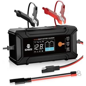 DC HOUSE 12V 5A Battery Charger, Smart LiFePO4 & Lead Acid Charger, Trickle Charger Maintainer & Desulfator for Car, Motorcycle, Automotive Batteries