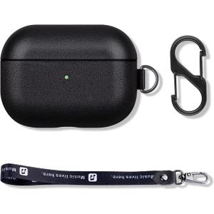 Portable AirPods Pro Case with Keychain Strap and Carry Clip, Full Grain Leather AirPods Pro Case Cover with Protective Microfiber Lining Design, Black