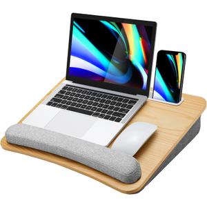 HUANUO Lap Laptop Desk - Portable Lap Desk with Pillow Cushion, Fits up to 15.6 inch Laptop, with Anti-Slip Strip & Storage Function for Home Office Students Use as Computer Laptop Stand - Light Wood (Medium, Light Brown Woodgrain)