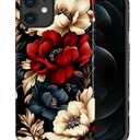 Case for iPhone 11,Shockproof Hard Shell + Soft Silicone 2 in 1 Hybrid,Shockproof Bumper Drop Protective - Black Red Flowers