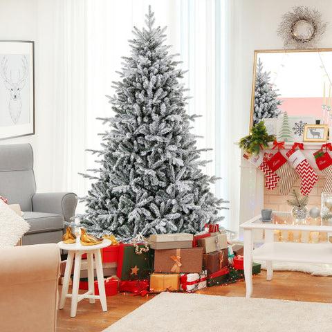 7 Feet Flocked Christmas Tree With 8 Lighting Modes And Multi-Color LED Lights-7 Ft