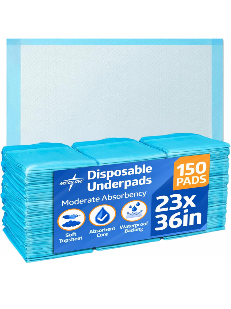 Medline Moderate Absorbency Underpad, 23" x 36", 150 Count, Disposable Chucks, Bed, Furniture & Surface Protection, For Kids, Adults, Elderly, Puppy Pad, Changing Pad, Incontinence Pee Pad
