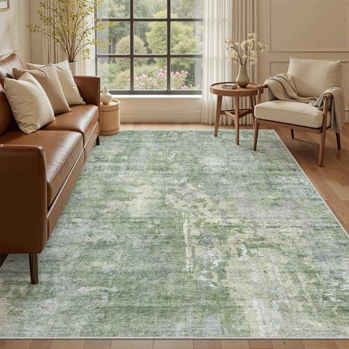Soalmost Abstract Rug 5x7 Machine Washable Area Indoor Green Low Pile Non-Slip Foldable Thin Accent Rugs for Bedroom Living Room Dining Room