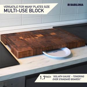BABILONIA American Black-Walnut Cutting Board (ExtraThick 1,7"), Premium Quality & Professional Butcher Block. Heavy duty end-grain wood chopping board (Oil bottle & Plate included)