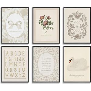 6Pcs Christian Nursery Poster Wall Art Cute Bible Verse Wall Decor Picture Vintage Scripture Floral Bow Posters Print for Kids Room Boy Girls Room Nursery Decoration Unframed (10L" x 8W")