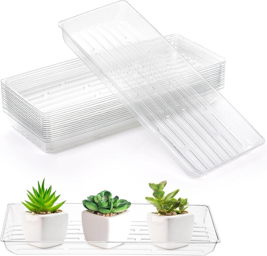 Kingrol 16 Pack Clear Rectangular Plant Saucers, Thick Plastic Drip Trays for Indoor Plants, Windowsill Plant Trays for Pots, Narrow Planters and Seedlings