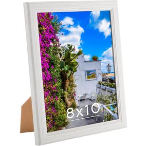 8x10 Wood Frame White, Natural Woodgrain 10x8in Picture Frame, Rustic Wooden 8 x 10 inch Gallery Photo Poster Frame with HD Plexiglass, Horizontal Vertical Wall Mounting Tabletop Display 1Pcs