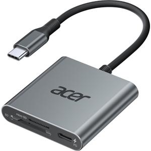 Acer SD 4.0 Card Reader, UHS-II Micro SD Reader USB C, Dual Slot Type C Memory Card Adapter with 100W PD Port for MicroSD SDXC SDHC UHS-II&UHS-I for iPhone 17/16/15, MacBook Neo/Pro/Air, Laptop(Grey)
