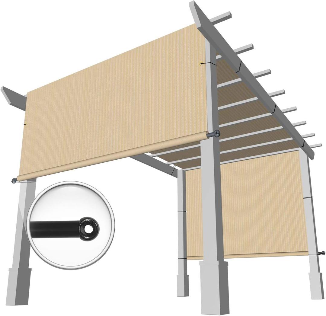 Windscreen4less 8' x 16' Pergola Universal Replacement Shade Cover UV Block Permeable Fabric Canopy Privacy Shade Screen Panel with 2 Weighted Rods for Outdoor Patio Yard Garden Beige