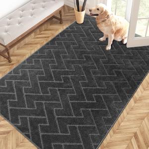 PURRUGS Easy Care Area Rug 4ft x 6ft, Non-Slip Machine Washable Entry Rug, Dog Door Mat, Stain Resistant Accent Rug for Hallway, Bedroom, Living Room and Mudroom, Charcoal, 48" X 72"