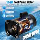 1.5 HP Pool Pump Motor Compatible with A.O. Smith Century B2854 B854 | 56Y Frame Single Speed Square Flange pool motor replacement for Century, Hayward, Pentair, Jandy Etc, 230/115 V, 3450 RPM