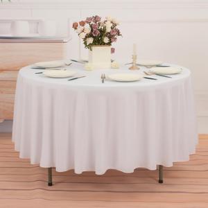 9pk White Round Table Cloth Disposable 7' Party Tablecloths for Circular Table Cover - Durable Spill Protection - Perfect for Weddings, Buffets, Catering, Restaurants & Outdoor Events
