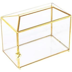 Vellon Clear Wedding Gift Card Box with Lock, Upgraded Security Gold Glass Box for Ballot/Donation/Raffle/Reception, Golden Glass Box