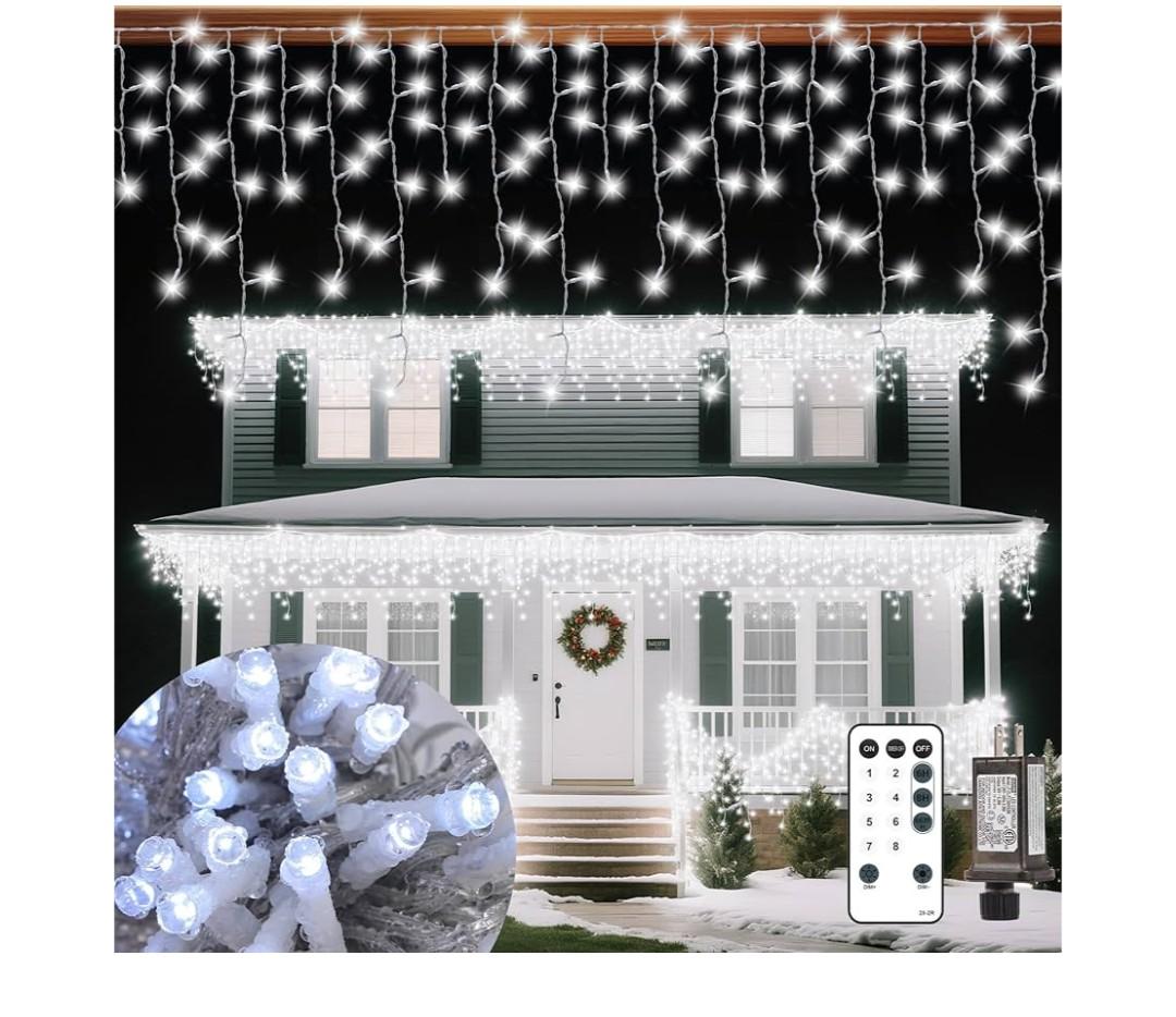Vynoblip Christmas Ice Lights Outdoor, Cold White 99FT 1206 LED 8 Modes Plug in Xmas Tree Decorations Twinkle Fairy Light String with Remote Timer Memory for Roofline Yard Party Wedding Camping Decor