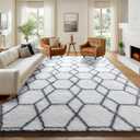 ONASAR 6x9 Area Rugs for Living Room Bedroom, Large Fluffy White and Grey Throw Rug, Geometric Soft Plush Shaggy Floor Carpet for Nursery Kids Girls Boys Teen Dorm Home Decor Aesthetic