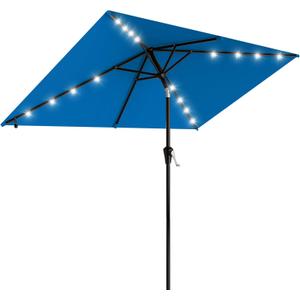 AreShark 6.5' x 10' Rectangular Patio Umbrella with Solar Lights, Solar Powered Lighted Market Umbrella w/Tilt and Crank, Outdoor Table Umbrella for Garden, Deck, Backyard, Pool and Beach, Royal Blue