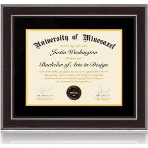 14x17 Diploma Frames 10x13 with Black Mat - Walnut Wood Finish | Shatter-Resistant Glass | for Wall Mounting | Gift for Graduations & Professional Certificate (1 Pack)