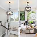 Modern Drum Chandelier for Dining Room, 6-Light Black Farmhouse Chandeliers | With White Linen Fabric Shade, 19.7" Round Pendant Light Fixture Adjustable Hanging Lights for Living Room Kitchen Entryway