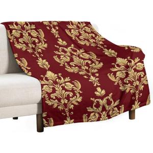 Men's Soft Winter Warm Blanket Soft Cozy Flannel Blanket Decor Sofa Couch Cover Flower Red Gold Floral Classy Burgundy Antique (50"x60", Color317)