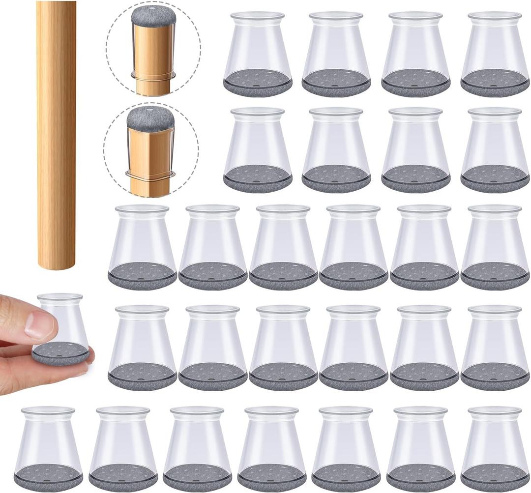 32 Pcs Chair Leg Floor Protectors,Bar stools Leg Protectors Caps,Dining Room Chair Leg Protectors for Hardwood Floors, Chair Leg Covers Silicone Felt Furniture Pads (Extra Small fit: 0.5'' - 0.89'')