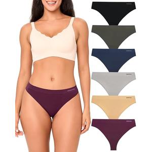 BAMBOO COOL Women's Thongs Seamless Moisture-Wicking Breathable Underwear High Stretchy Mid Waisted Panties Tagless 6 Pack, Small
